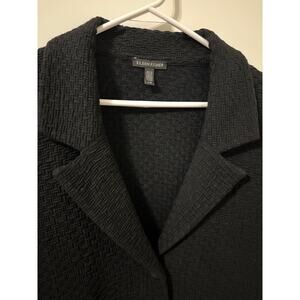 Eileen Fisher sz L black basketweave blazer jacket fenced cotton EUC